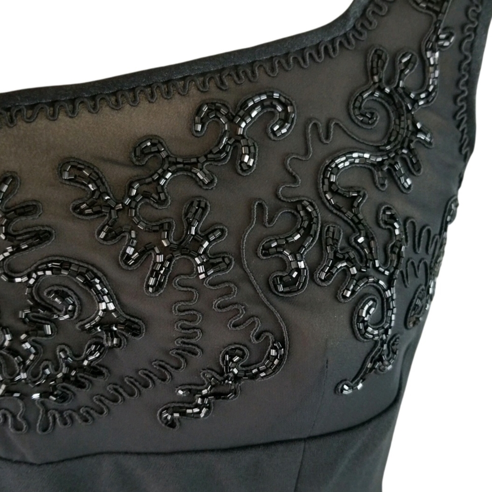 Donna Morgan Black Sleeveless Dress SZ 8 Knee Length Beaded Cocktail Party LBD - Picture 3 of 12